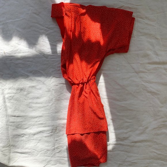 Vintage Belted Red + Wht Polka Dot Dress - Picture 5 of 8